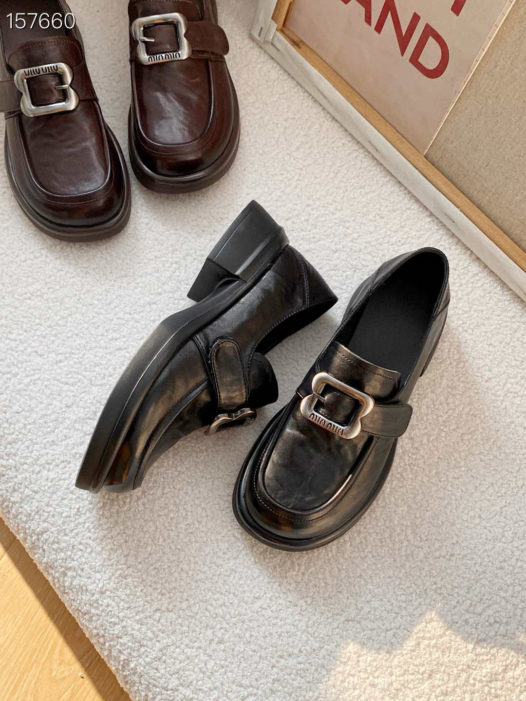 Giày Loafer nữ đế dày mũi vuông phong cách Quảng Châu chất lượng cao – mẫu mới xuân 2025 — nâu, đen chi tiết 8