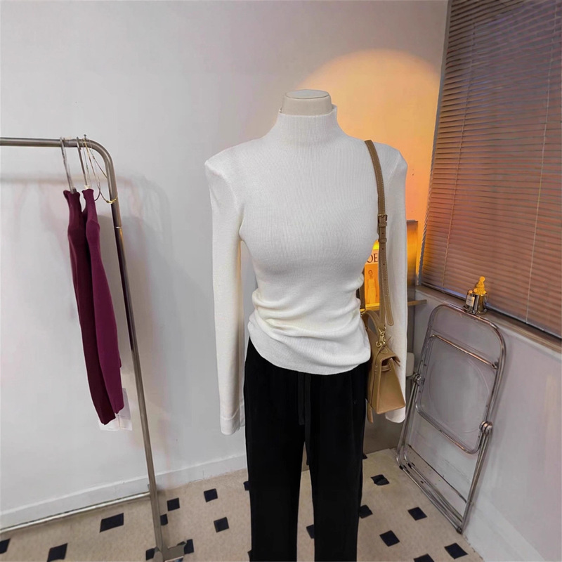 Autumn and Winter All-In-One Soft Velvet Knitwear with Fleece, Winter Base Layer, Half-High Collar, Thickened Sweater, Warm Top, Long-Sleeved Women's Clothing