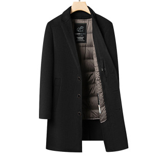 70% sheep wool double-sided tweed detachable goose down liner mid-length coat men's winter wool woolen coat men's