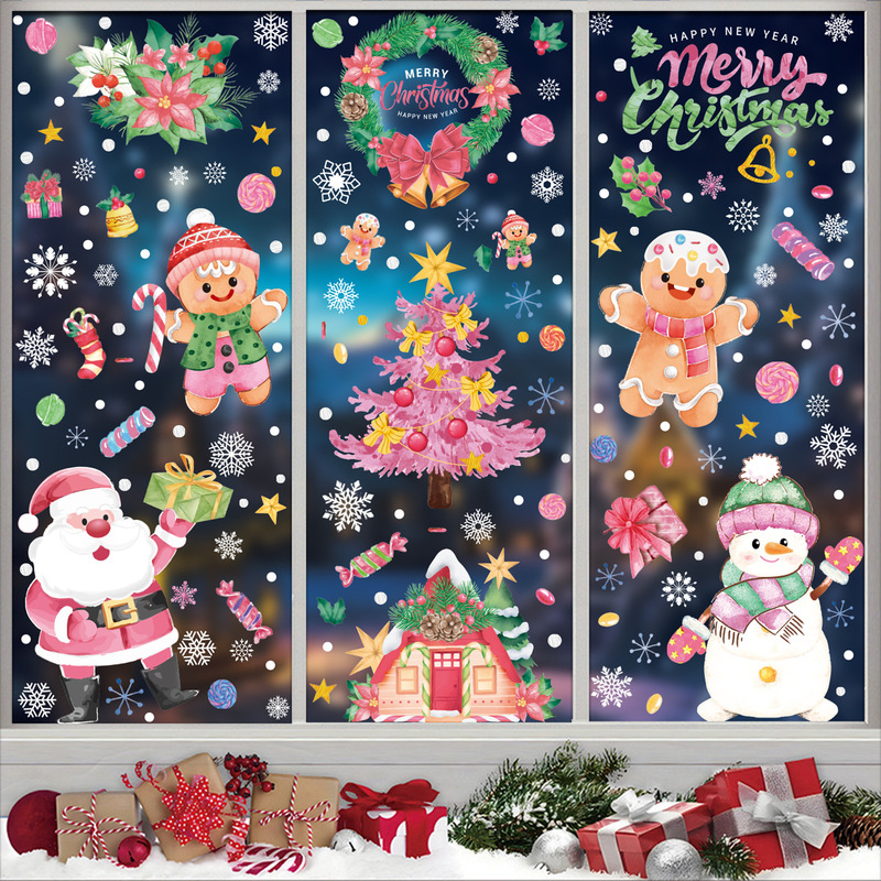 クリスマスパーティー装飾品キャンディー棒雪だるま雪雪静電ステッカー花輪ヘラジカサンタクロースガラスシール|undefined