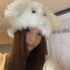 日系搞怪卡通大眼小狗套头帽女秋冬保暖护耳甜美可爱加厚毛绒帽子