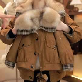 2025冬季女童加绒皮衣大翻领潮时尚外套中大童成人大外套潮超厚