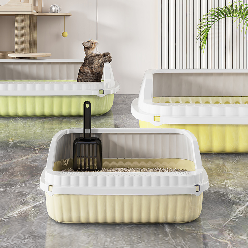 Vassoio anti-schizzi semi-chiuso extra large per lettiera e rifiuti per gatti_voghion.com
