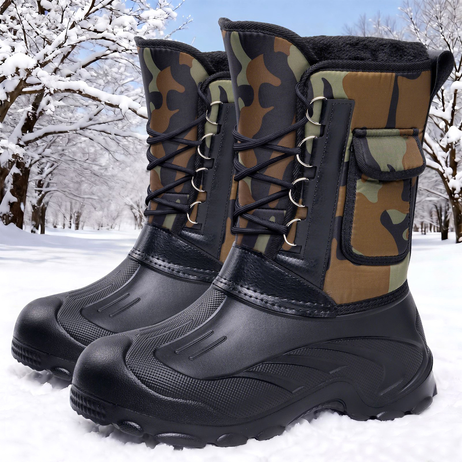 Zapatos de algodón de invierno para hombres nuevos zapatos de nieve de tubo alto más grueso a prueba de agua antideslizante de un pie botas de algodón image 3