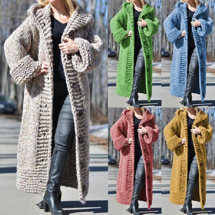 2025 European and American Export Women's Clothing Wish Amazon Ebay New Hooded Cardigan Loose Knitwear Long Outwear