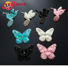 跨境批发小香风手工钉珠蝴蝶布贴服装箱包配饰辅料补丁贴diy配饰