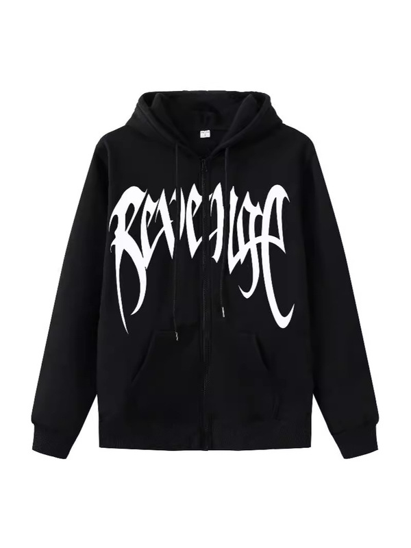 European and American Dark Sweatshirt American High Street Sweatshirt Men's and Women's Hoodie Gothic Couple Harajuku Large Size Zipper Sweatshirt