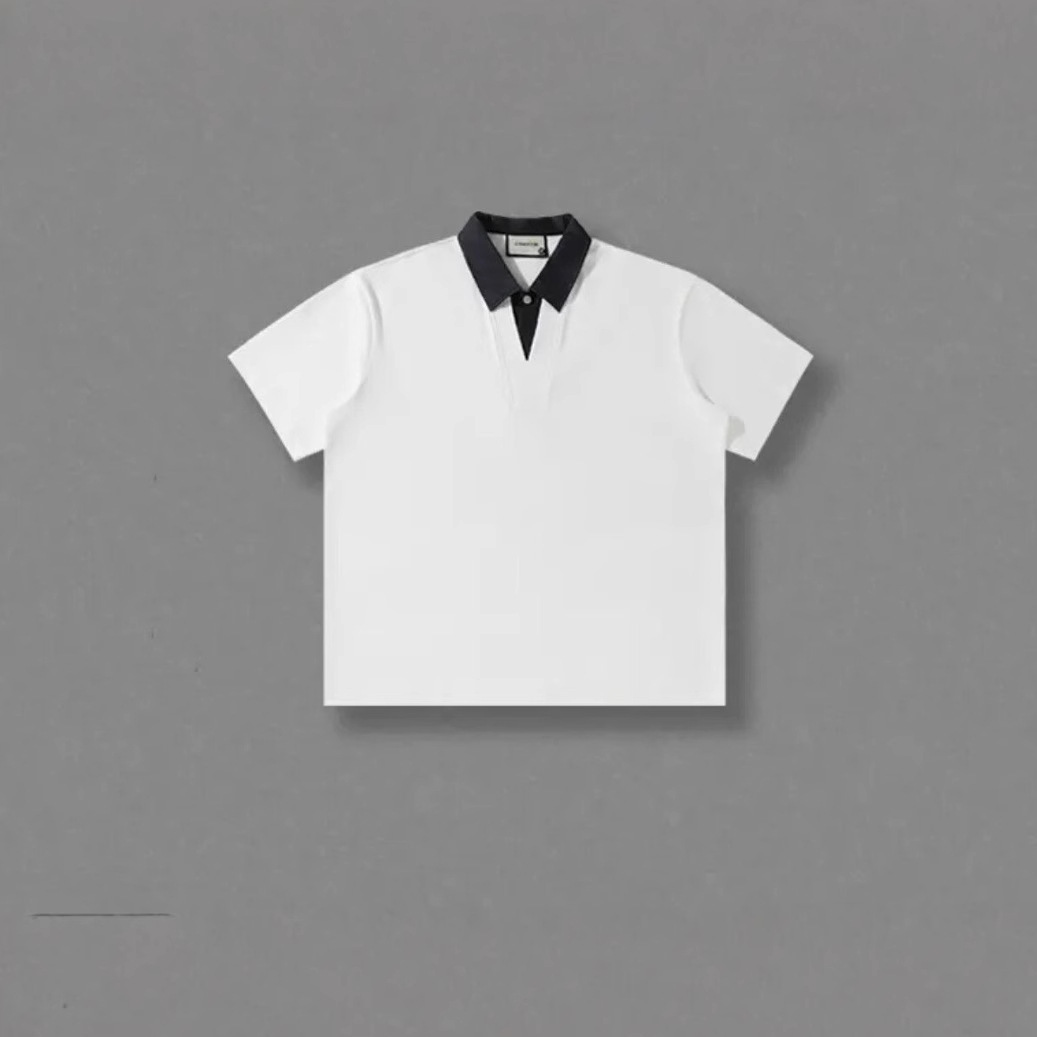 Mingshi Light Luxury Didi Xiaoxin-National Tide Cool Tela Color de contraste Cuello de mezclilla Polo Diseño Top de lujo ligero