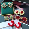 Middle -aged Live Source China Red Love Gem Gem Gold Silver Earrings Middle -Emperor Hong Kong Wind Palace Earrings