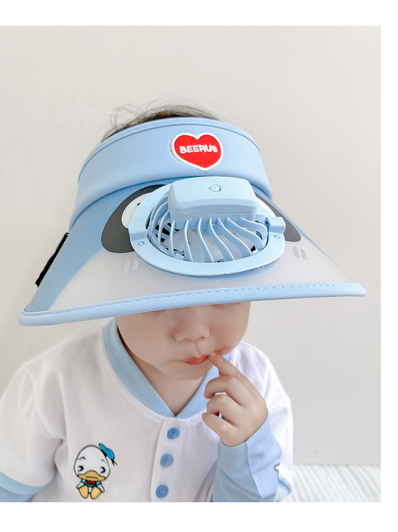 Baby Topless Summer Rechargeable Fan Sun-proof Big Brim Gradient Color Transparent Hat display picture 5
