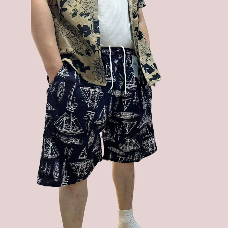 Летние тонкие хлопчатобумажные шелковые брюки с принтом дрейфующие пляжные брюки мужские быстрые и дышащие свободные домашние шорты