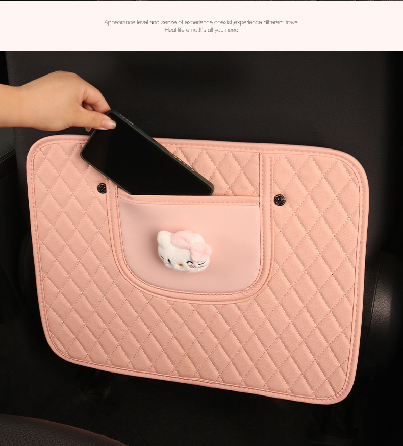 Cute Car Seat Back Anti-Kick Pad, Car Seat Back Anti-Dirt Pad with Storage Pocket, Children's Rear Seat Anti-Kick Pad