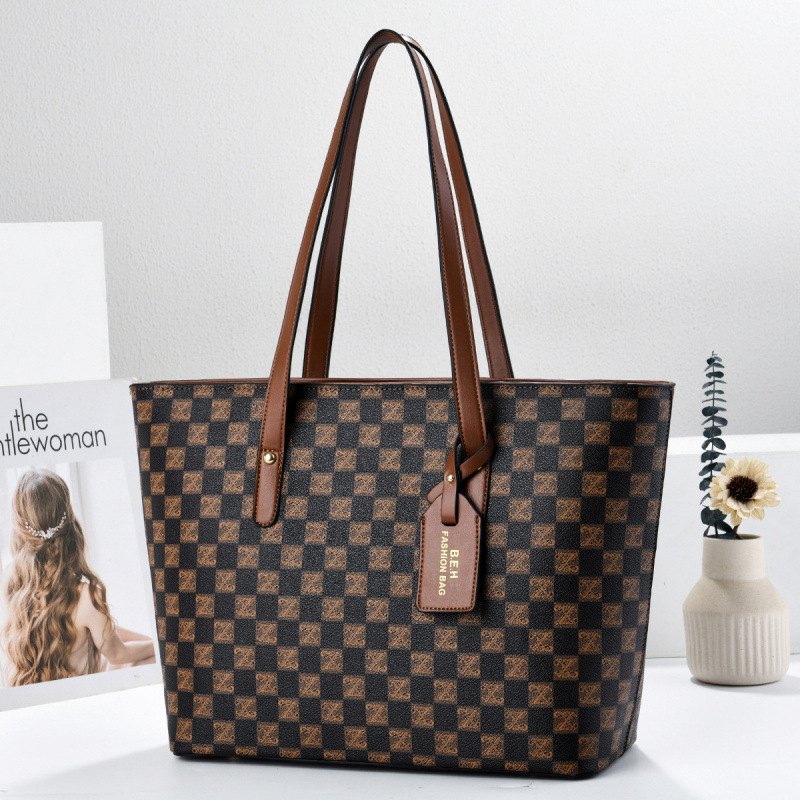 Bolsa de moda de gran capacidad bolsas de hombro casuales de cuadrícula diarias versátiles bolsas de transporte transfronterizo