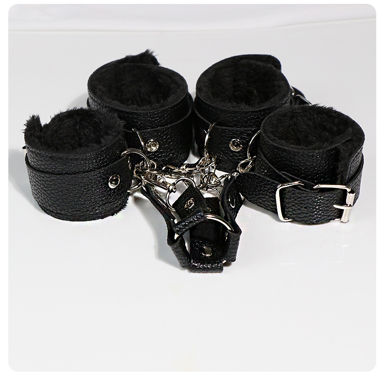 Textured Leather Bondage Set with Plush-Lined Handcuffs, Bracelet, Shackles and Neck Cover — detail image 16