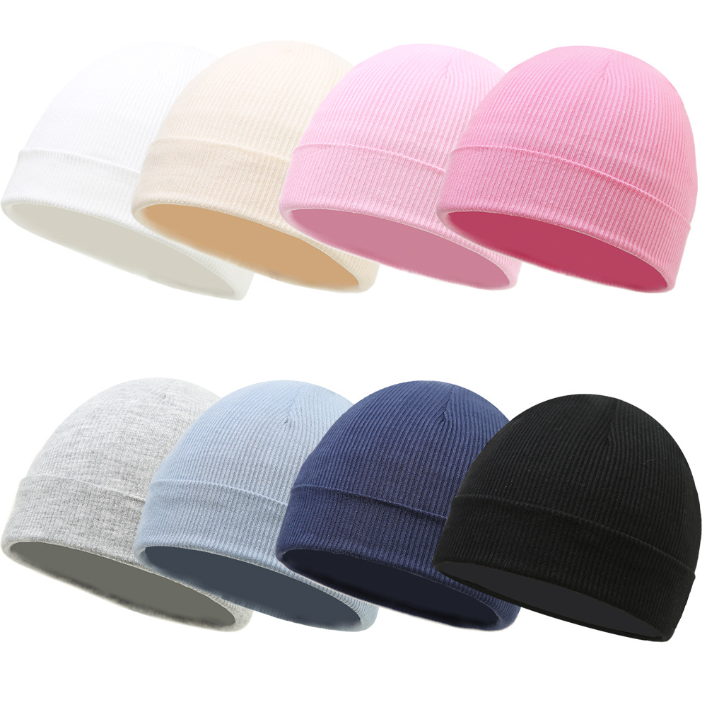 Temu New Baby Knitted Pullover Hat Solid Color Ribbed Warm Baby Hat 0-1 Years Old Unisex Cross-Border