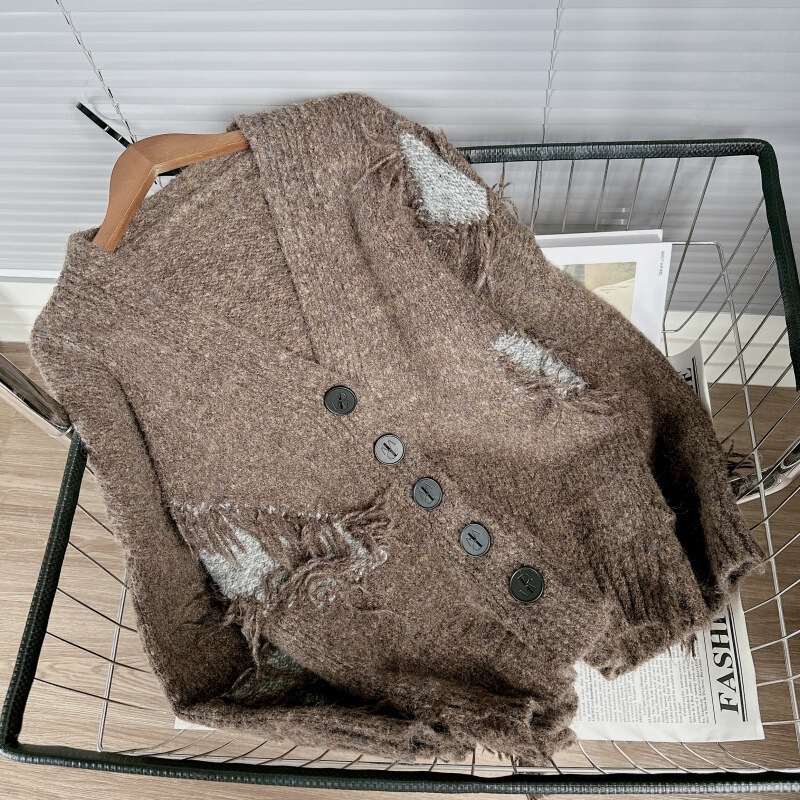 慵懒风流苏毛衣外套女秋冬季新款设计感小众宽松软糯针织开衫上衣|undefined