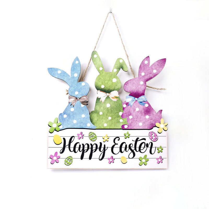 Transfronterizos de dibujos animados de Pascua conejo logotipo de madera lista primavera conejo decoración de madera colgante decoración de Pascua