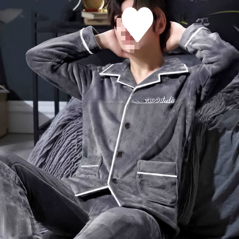 Pajamas, Home Clothes, Thickeneded Velvet, Long-Sleeved Autumn and Winter Warm Men's Suits, Autumn and Winter Men's Pajamas, Men's Models