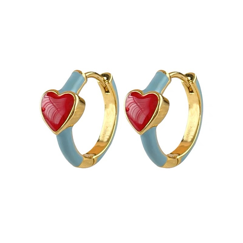 1 Pair Retro Heart Shape Copper Enamel Hoop Earrings display picture 3