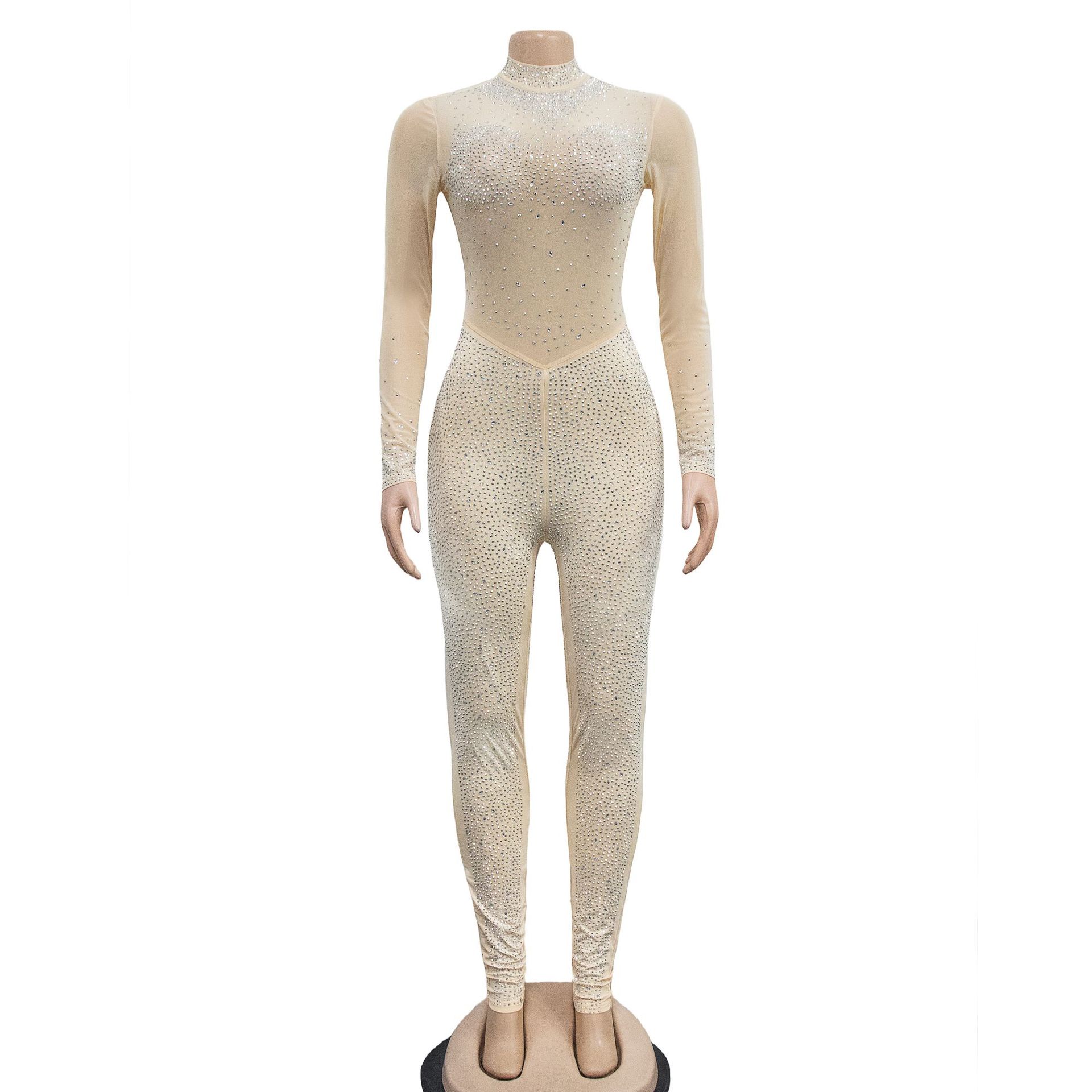315g Weight Long Sleeve Sleeve Length Ankle-Length Pants Length Spandex, Polyester Fabric Type Mid Waist Waist Line Jumpsuits Pants Type Stretchy Elasticity Bodysuits Tops Type Party, Cocktail Party Occasion Skinny Fit Type Solid Color Pattern Spring, Autumn Season Women's Gender Diamond Design Hip-Hop Style Women's Party Cocktail Party Bodysuits Hip-Hop Solid Color Ankle-Length Diamond Jumpsuits 35