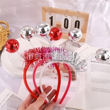 跨境圣诞镭射球发箍彩色金丝炫彩镜面球发饰女生节日派对头箍批发