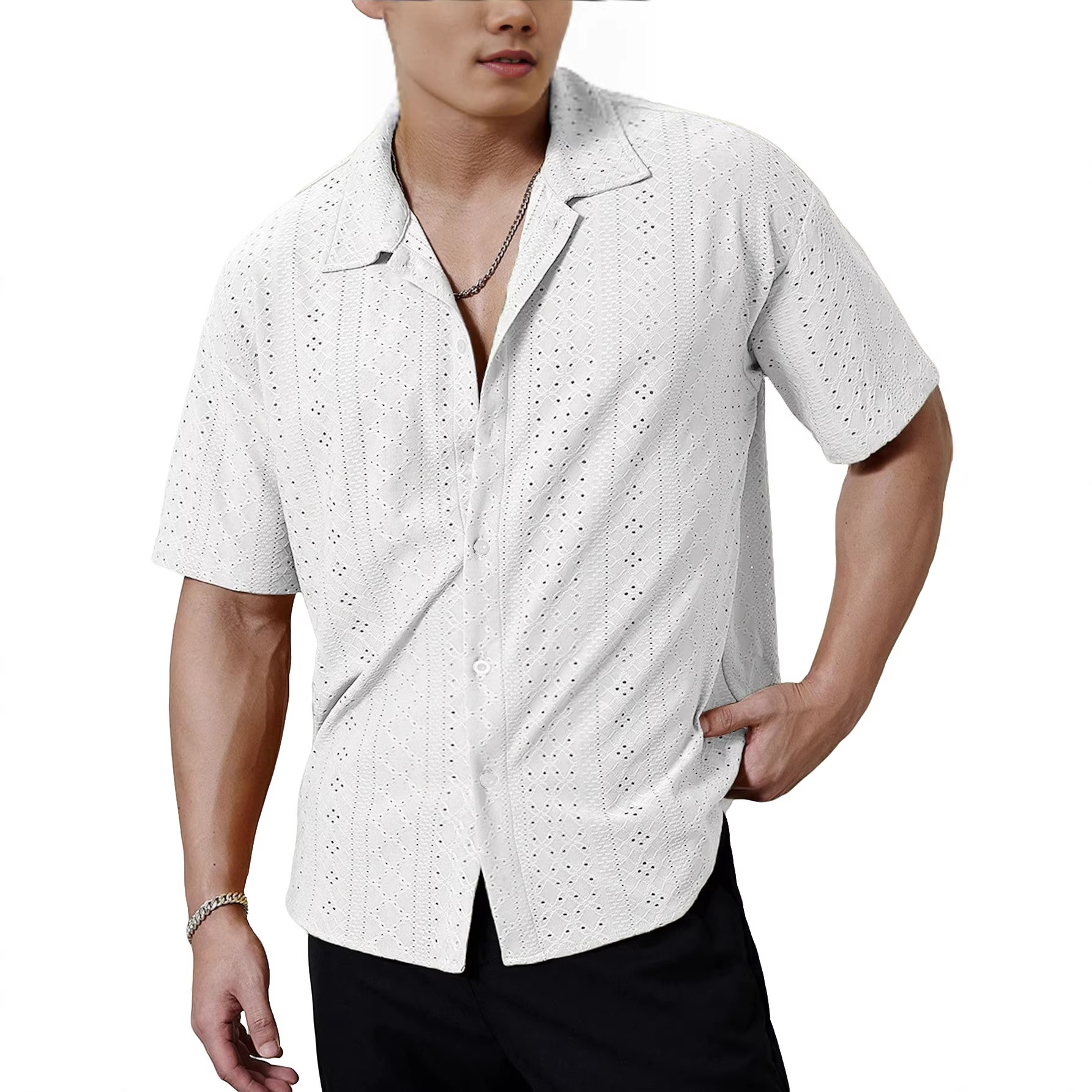Transfronterizos de hombres Amazon verano nuevo hombre transpirable solapa camisa de manga corta de color sólido camiseta casual americana