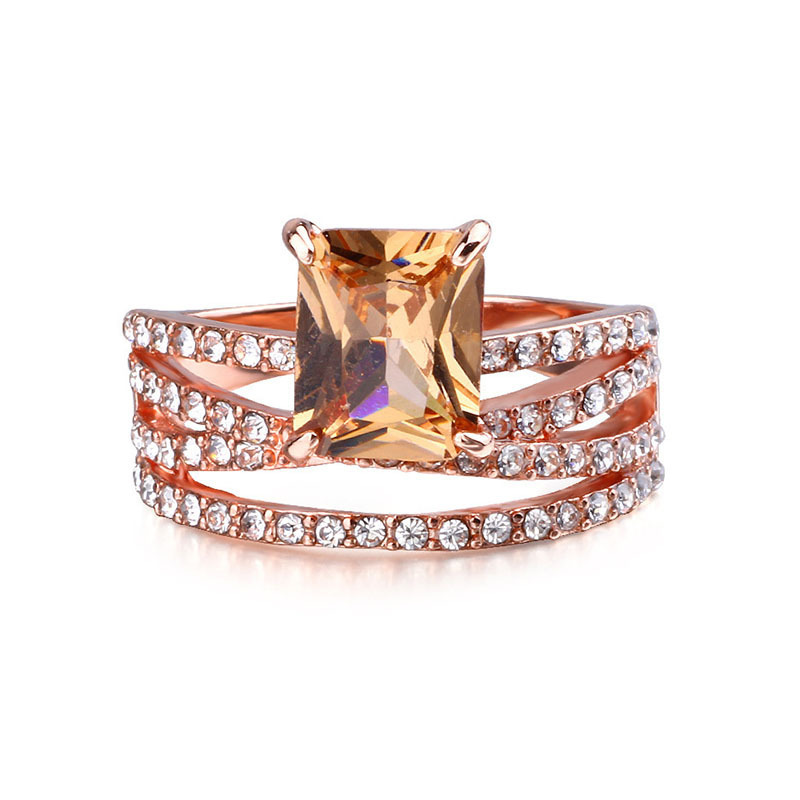 Square Pattern Glam Square Alloy Plating Inlay Artificial Gemstones Women's Rings