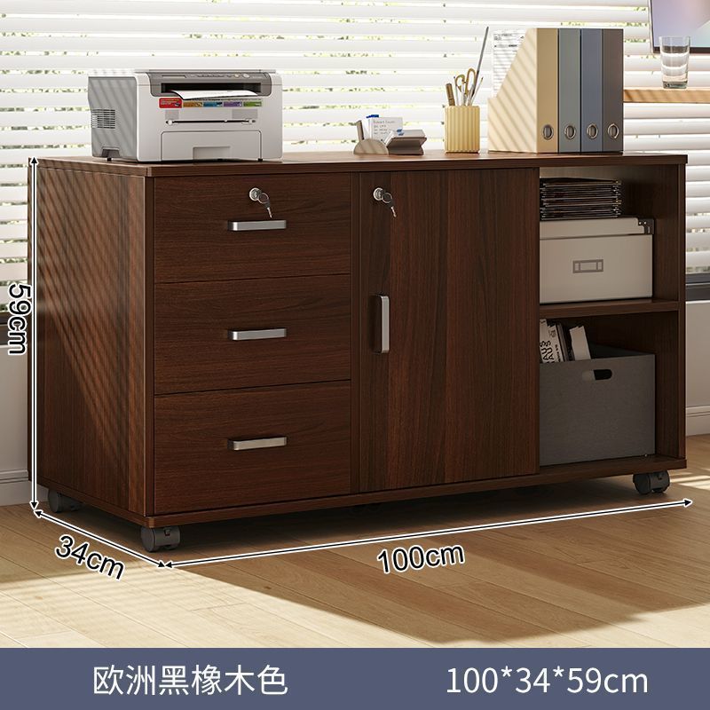 [서랍 3개, 문 1개, 잠금장치가 있는 수납공간 2개] 블랙오크 색상 100*34*58cm