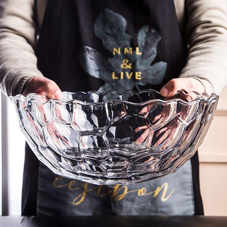 波匠玻璃盆玻璃碗大容量大号水果网红特大号装ins果盘超大水晶玻