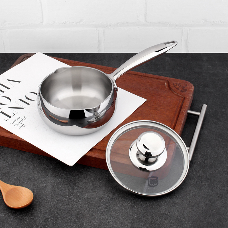 LUNKAI LUNKAI 18 / 10 acero inoxidable grueso con tapa de leche de un solo mango de aceite caliente de leche caliente de alimentos suplementarios