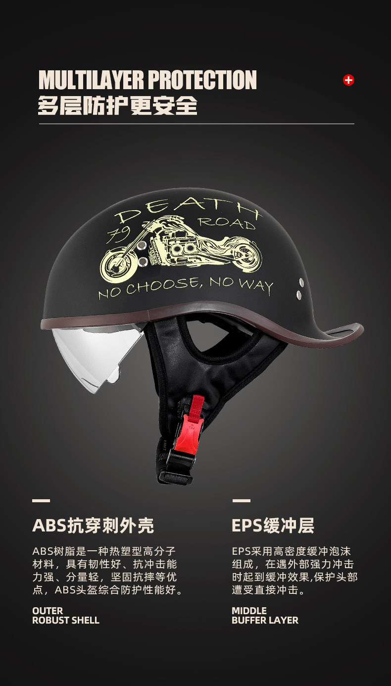 Hot-selling new model for foreign trade and cross-border e-commerce on Amazon and AliExpress: men's retro motorcycle half helmet, scoop helmet, American-style helmet
