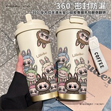 大容量316不锈钢高颜值双饮保温杯爆款七只拉布布吸管车载咖啡杯