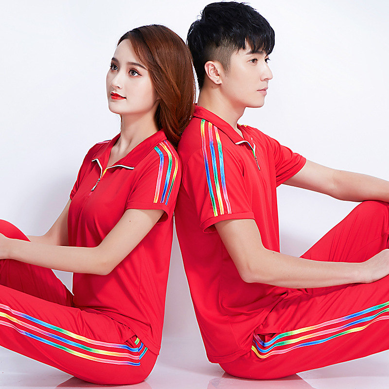 Jiamusi Sports suit Summer Short-sleeved Men's and Women's plus size Aerobics Square Dance Hiking Team Walking Group Clothes