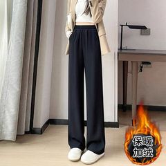 加绒加厚阔腿裤女小个子秋冬保暖垂感高腰黑色窄版直筒休闲长裤子