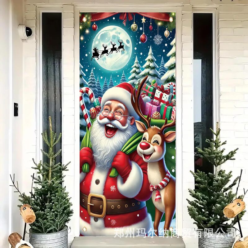 Amazon Temu Best Selling Santa Claus Door Curtain Door Cover Christmas Snow Party Decoration Porch Hanging Cloth