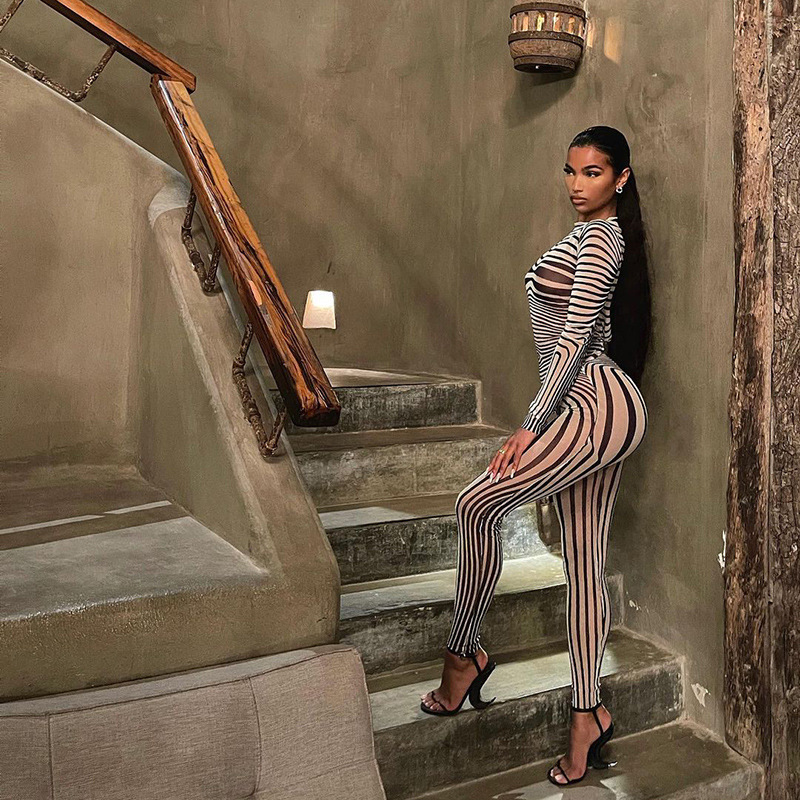 Striped Mesh Pant Set Image 3