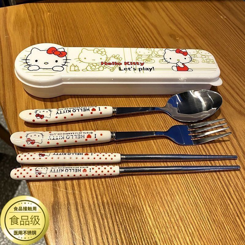 【送料無料】食器 ステンレス 箸 スプーン フォーク 学生セット 収納ボックス ポータブル 3点セット かわいい|undefined