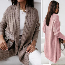 2022秋季亚马逊ebay速卖通wishV字领宽松型女式中长针织衫开衫