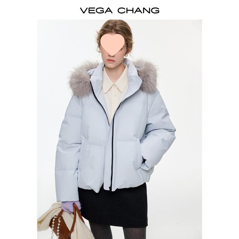 新款毛领羽绒棉服女冬季蓝色棉袄大衣洋气棉衣保暖短款外套