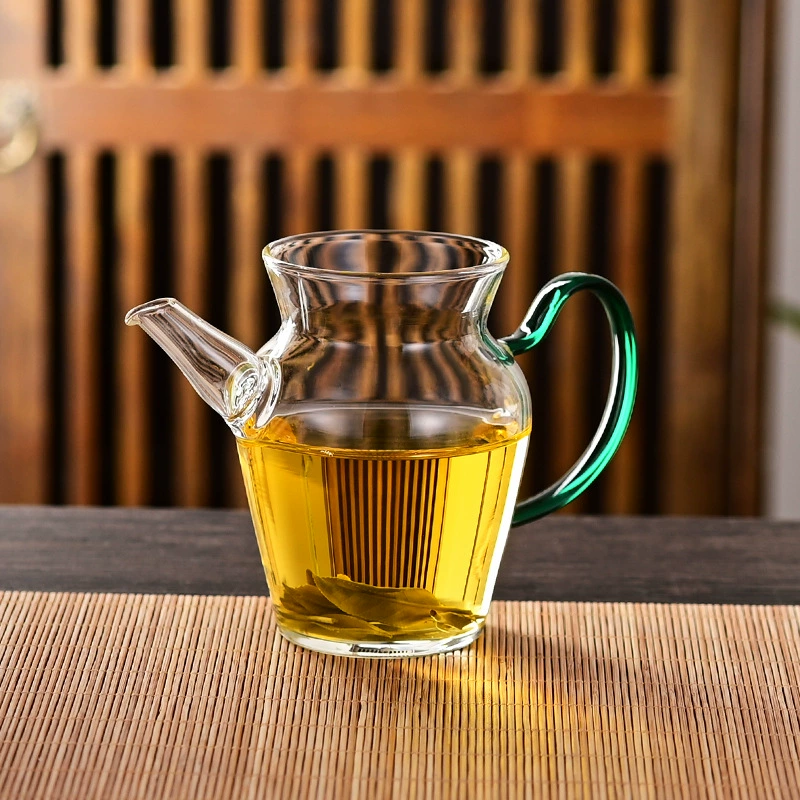 Glass teapot, small flavored tea server with colored handle, compact exquisite design