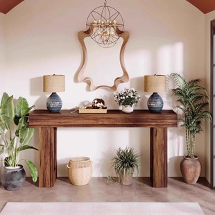 American Retro Solid Wood Console Table Wabi-Sabi Style Entrance Wall Console Table Modern Light Luxury Hotel and B&B Ornaments