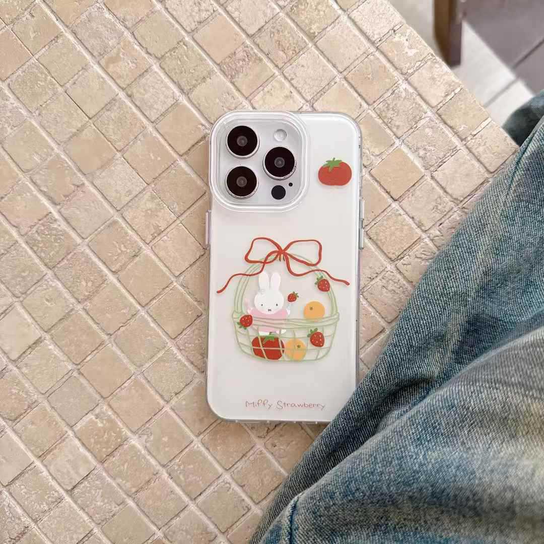 Cesta de frutas de dibujos animados lindo conejo para iphone16ProMax/15 funda para teléfono móvil Apple 13/14 hembra 16
