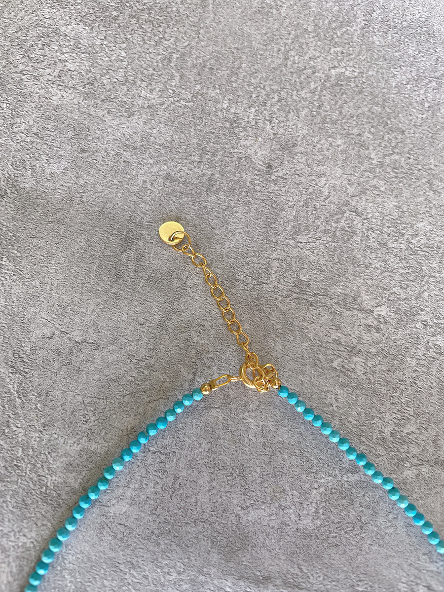 Fashion Round natural stone Titanium Steel Beaded Necklace 1 Piece