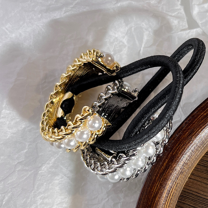 New Golden Silvery Chain  Inlaid Imitation Pearl Alloy Hair Tie display picture 2
