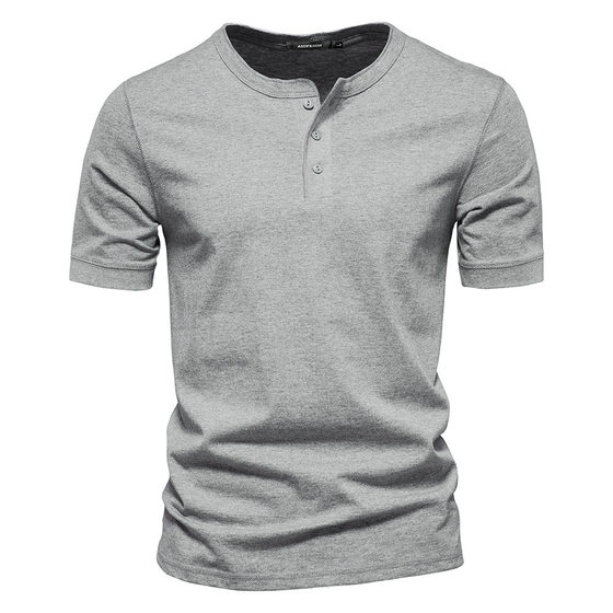 Foreign Trade Cross-border Clothes Men's T Henry Crewneck Short-sleeved T-shirt Heavy Men's Slim-fit Solid Color Sports Base Shirt