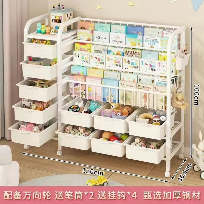 3단 책장 + 2단 수납선반 + 박스 11개 조합