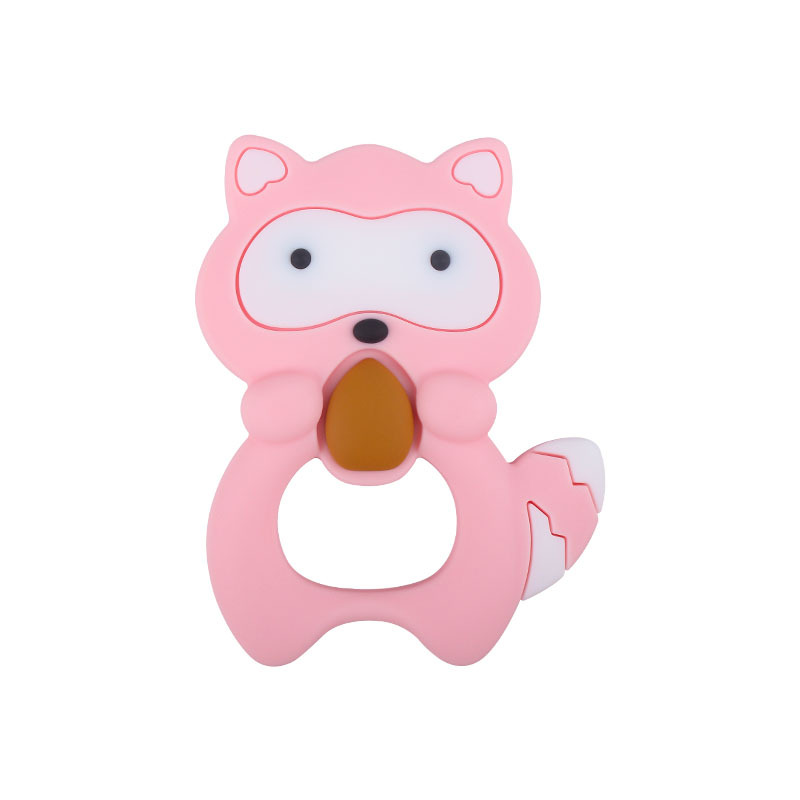 Amazon nuevo animal de dibujos animados mapache molar silicona teether bebé juguete creativo teether stick materno y infantil suministros