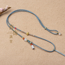 细款手工吊坠挂绳新中式翡翠蜜蜡玉石玉葫芦配珠项链绳diy可调节