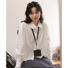 法式甜美气质百搭白色娃娃领上衣女通勤面试正式场合宽松褶皱衬衫