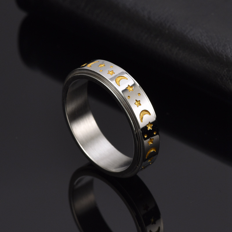 Simple Style Star Moon Titanium Steel Plating Rings